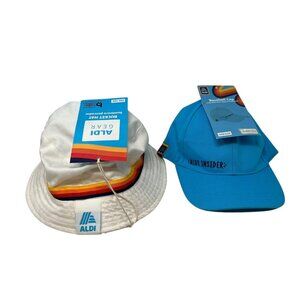 Aldi Gear Lot of 2 Hat Cap Bucket Baseball Strapback Grocery Store Gear Dad NWT